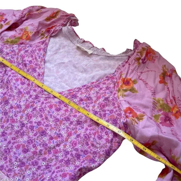 For Love Bell Pink Patchwork Ruffle Mini Dress Boho SZ M - Picture 12 of 16